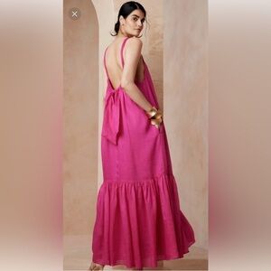 Banana Republic Ramie Pink Backless Maxi Dress Size Large
